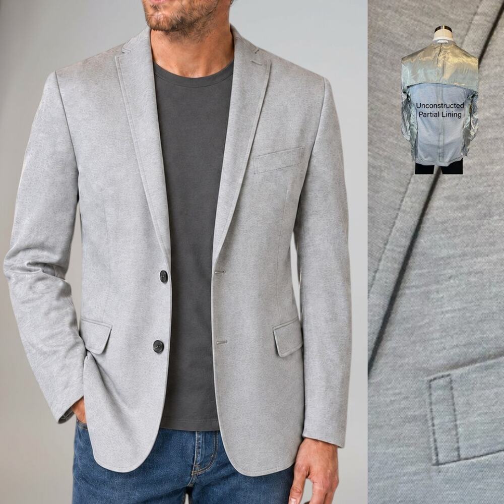 New Calvin Klein 44-46R Mens Heathered Gray Cotton Blend Casual Blazer 1/4 Lined - Picture 2 of 15
